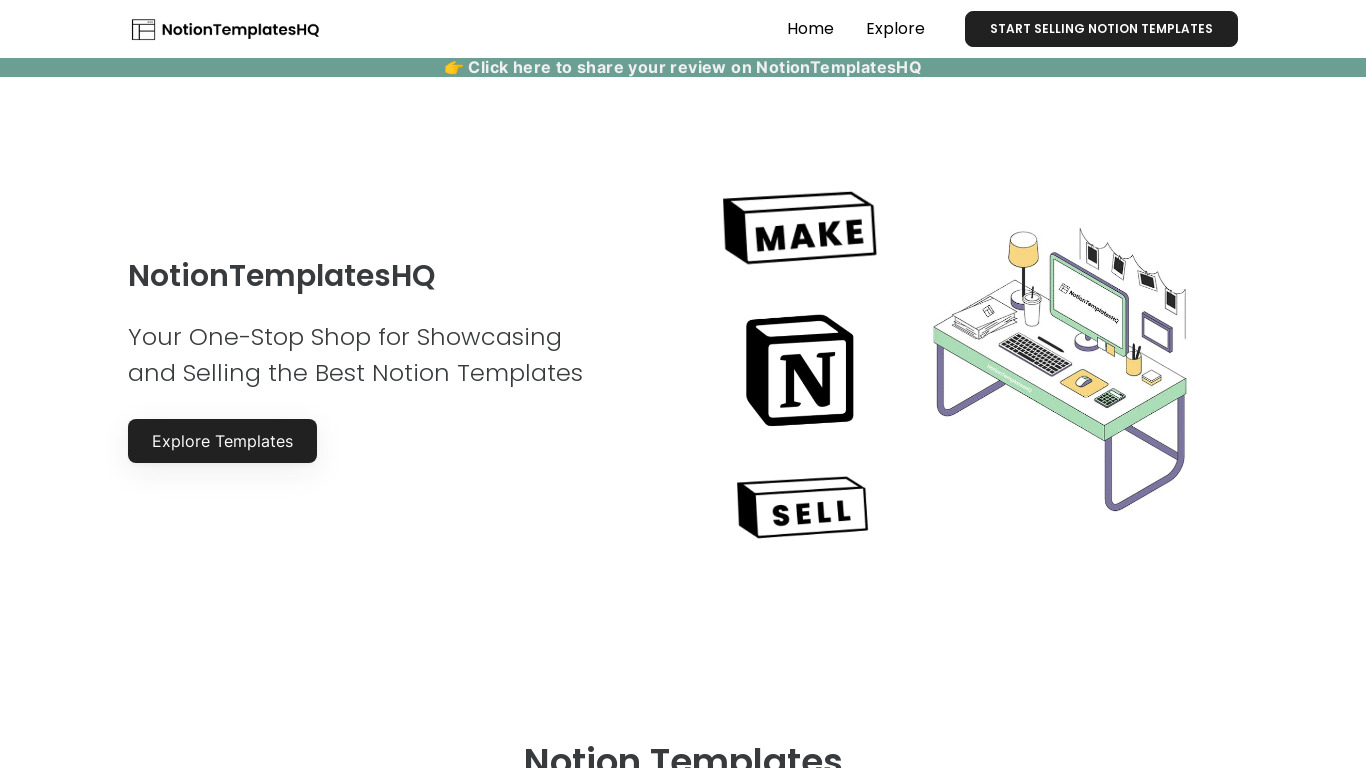 NotionTemplatesHQ Landing page