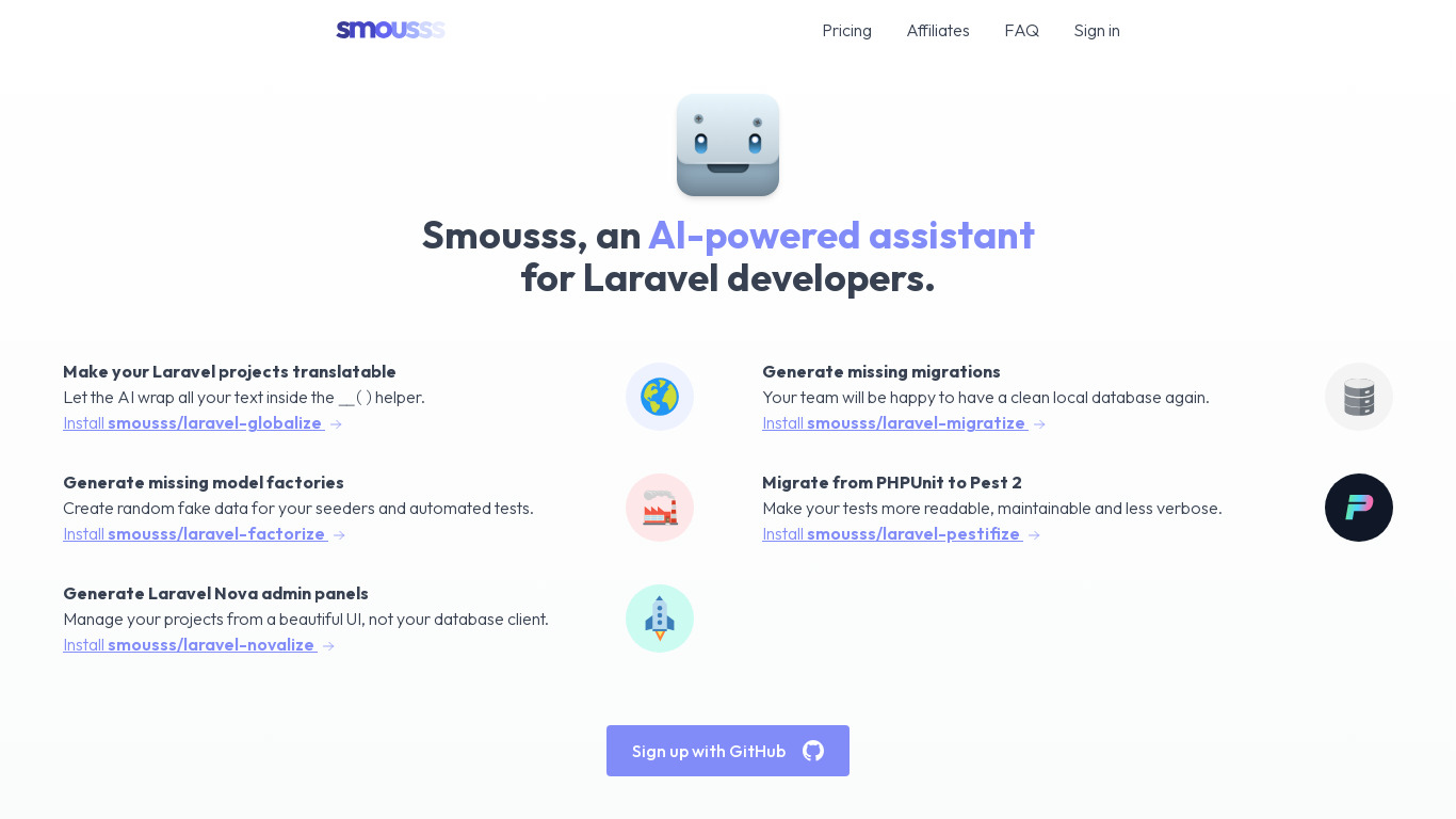 Smousss Landing page