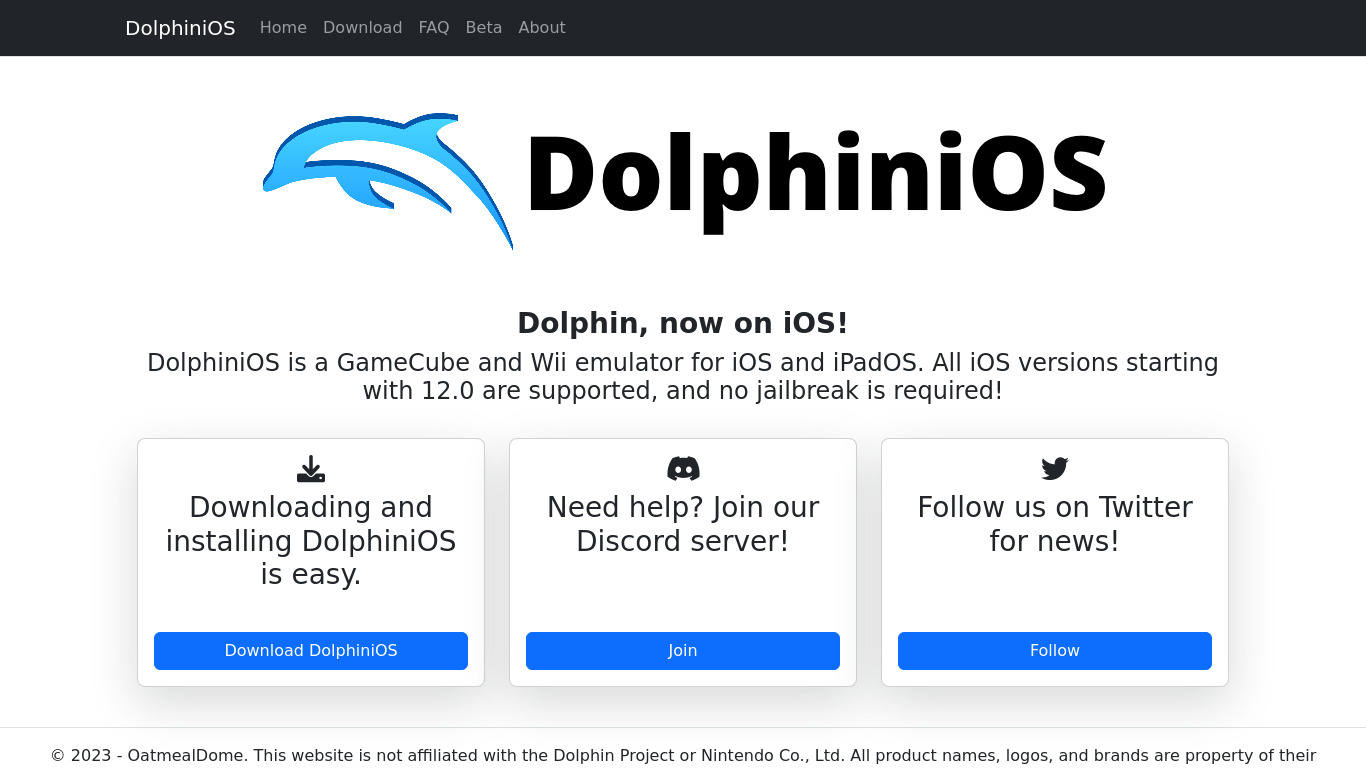 DolphiniOS Landing page