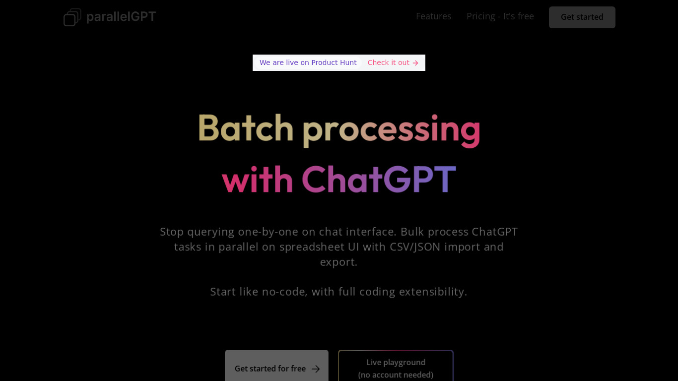 ParallelGPT Landing page