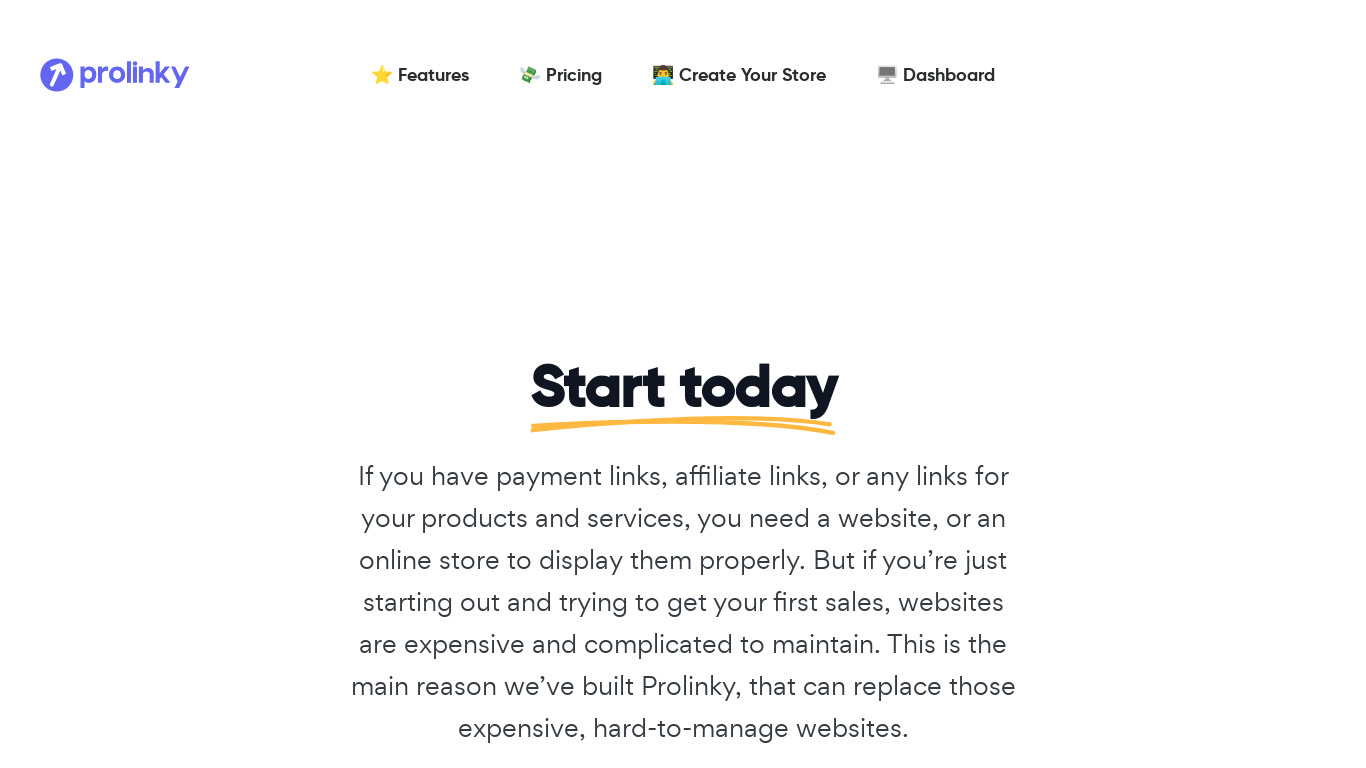 Prolinky Landing page