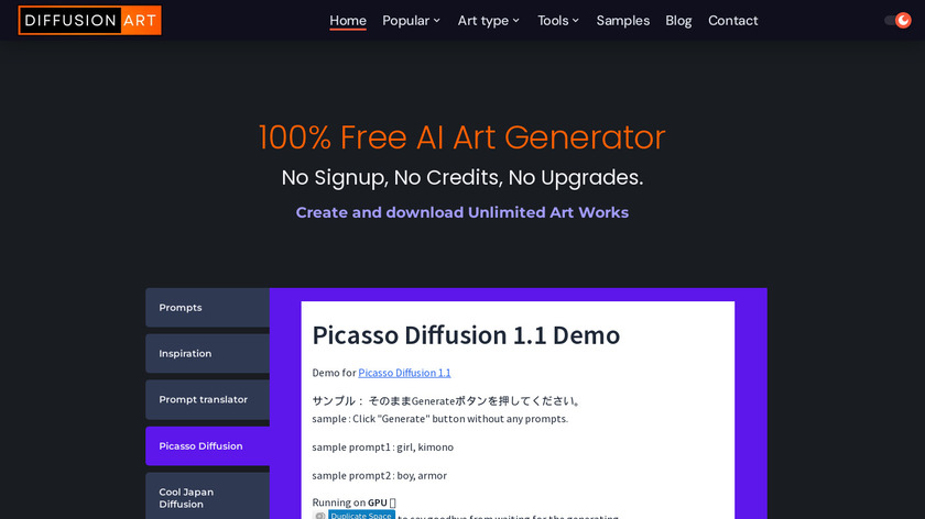 Diffusion Art Landing Page
