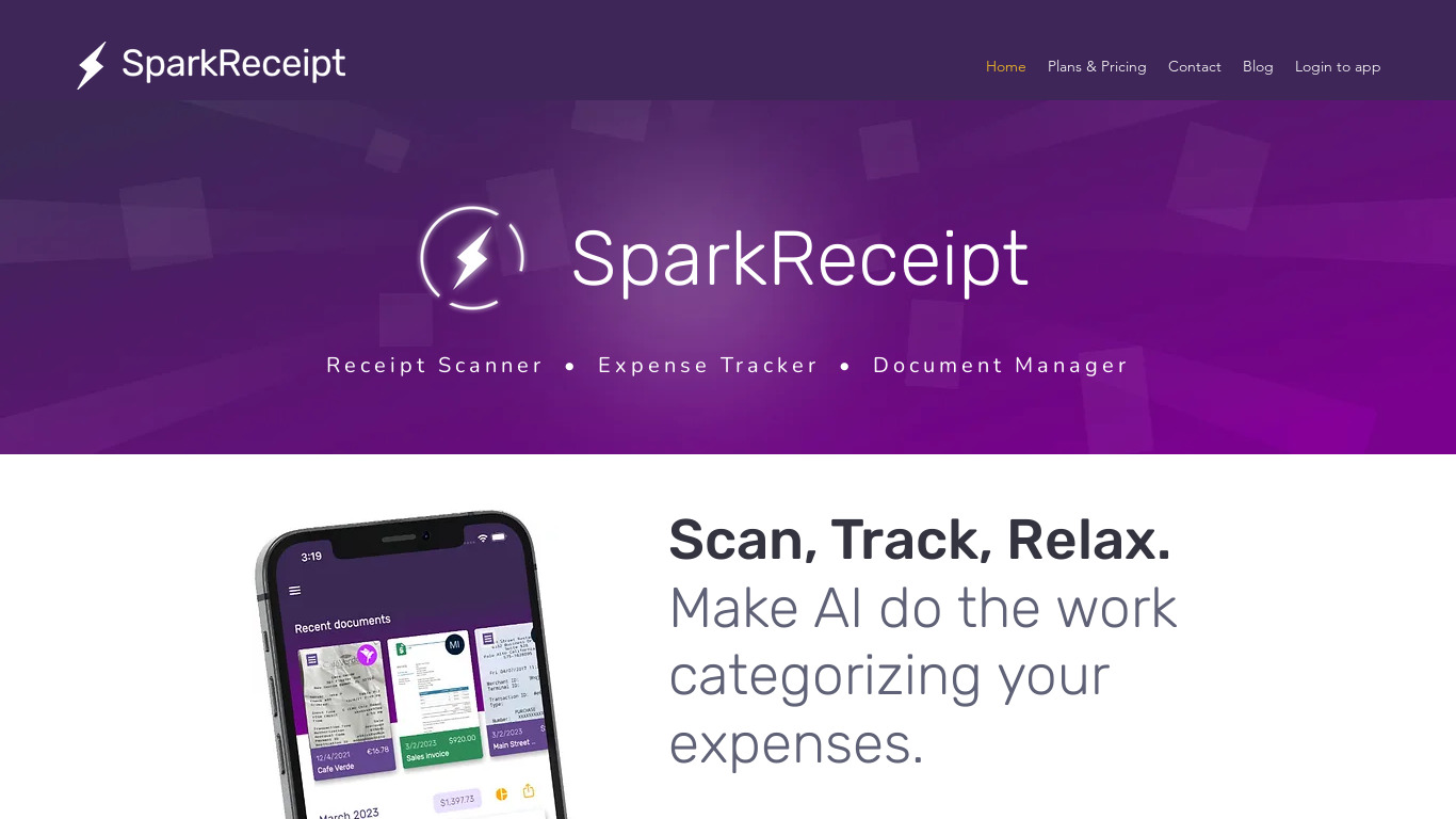 SparkReceipt: receipt scanner Landing page