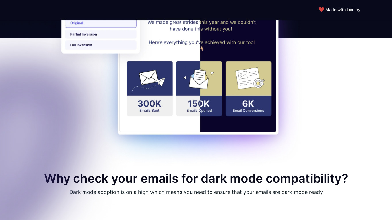 Dark Mode Email Checker Landing page
