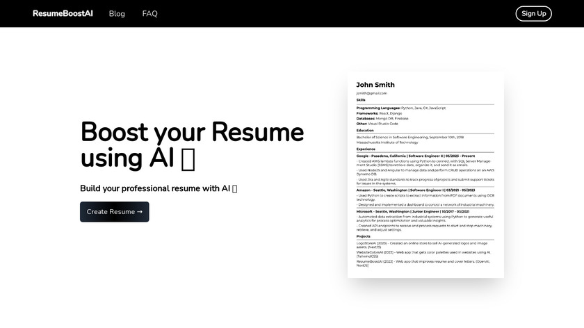 ResumeBoostAI Landing Page