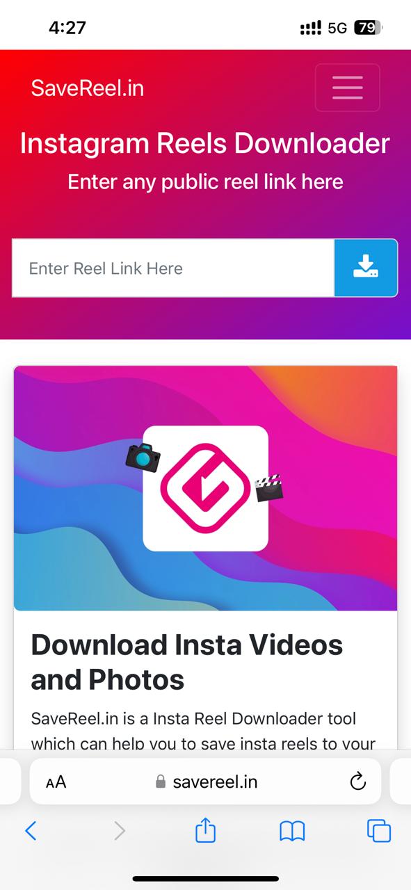 SaveReel.in Landing page