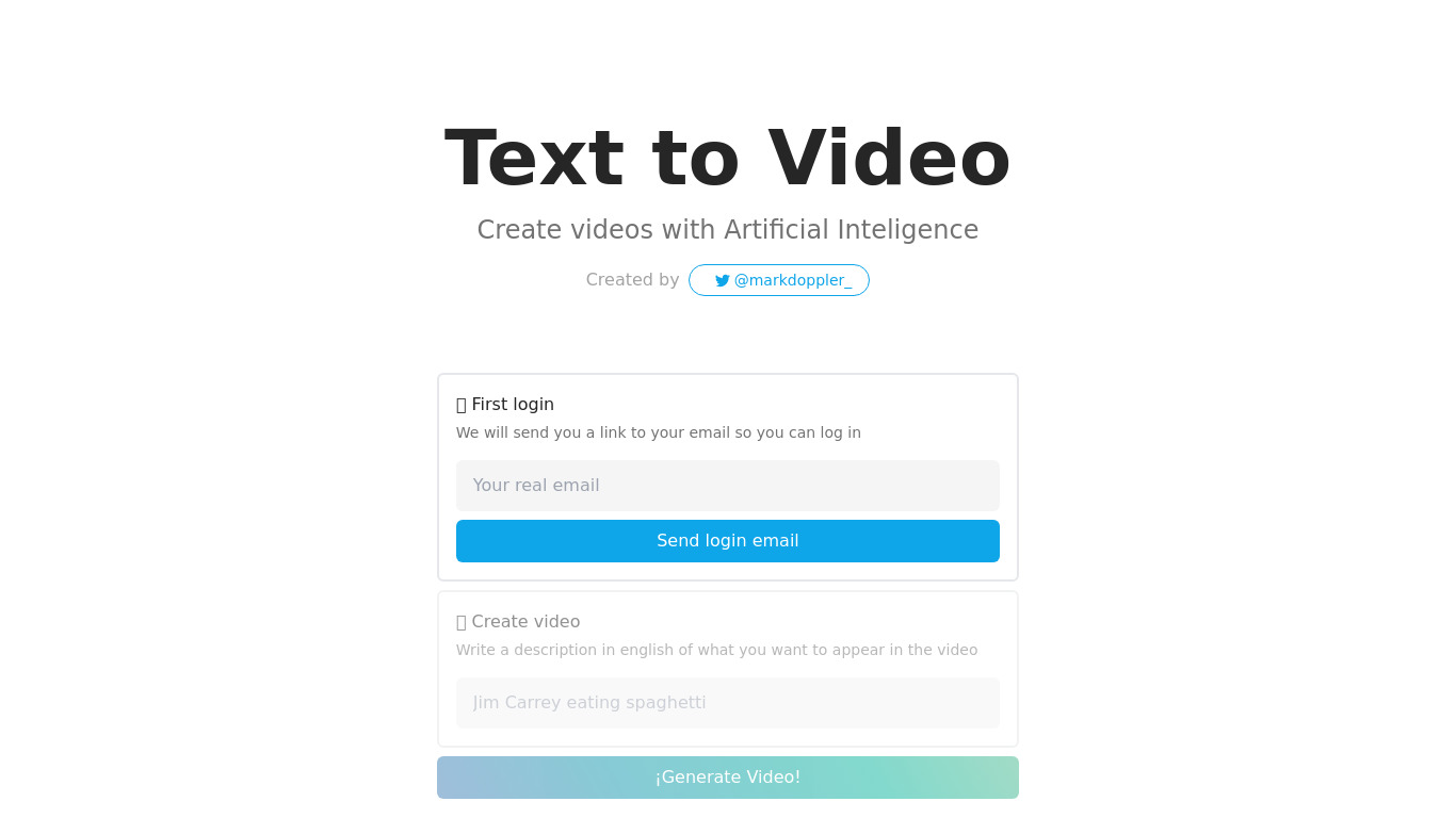 Text to Video AI Landing page