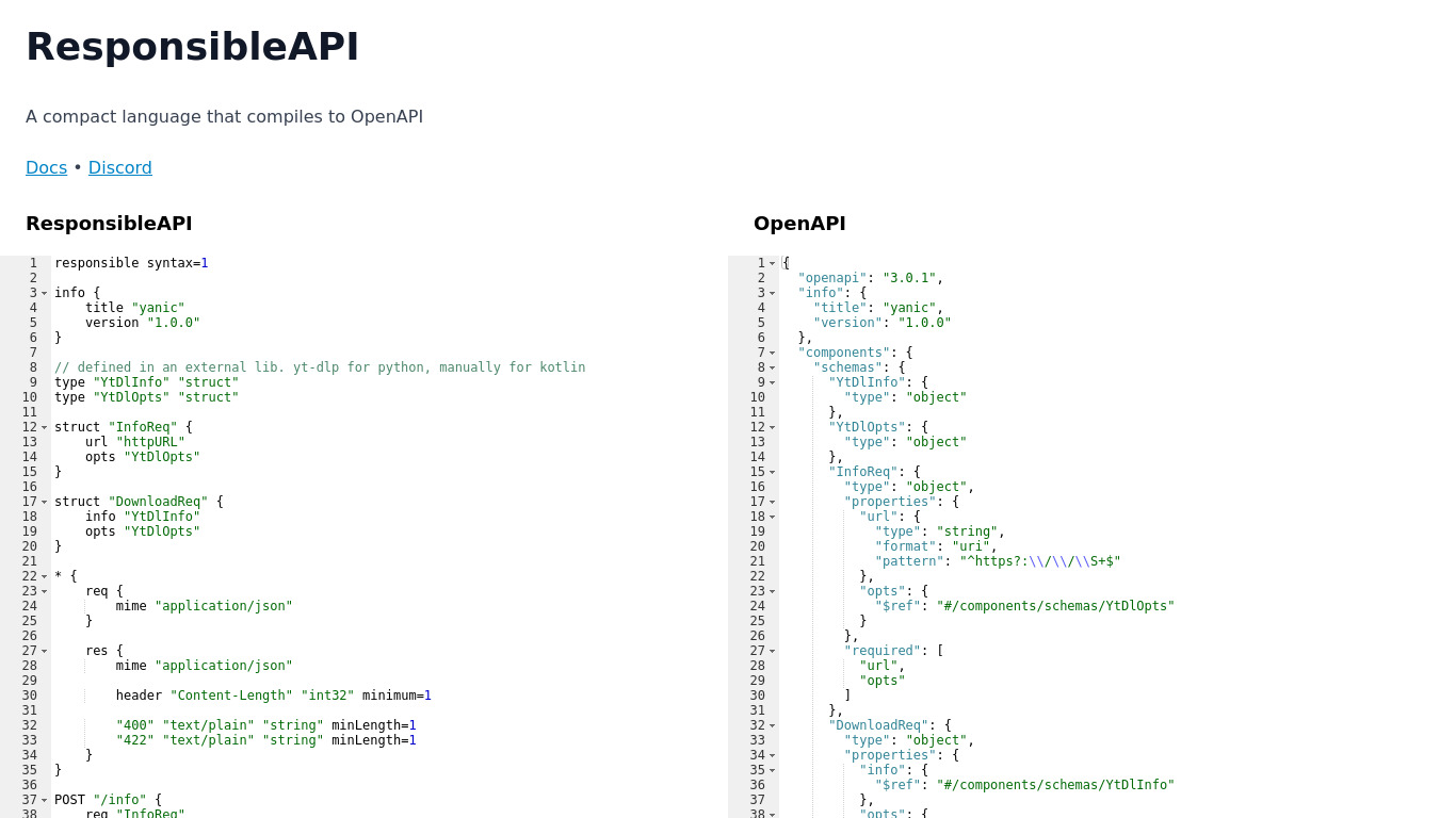 Responsible API Landing page