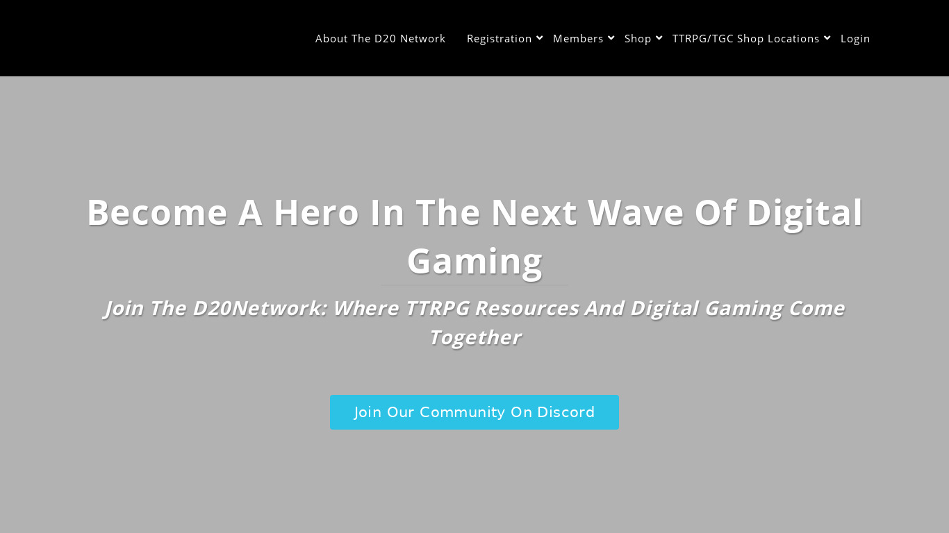 D20 Network Landing page