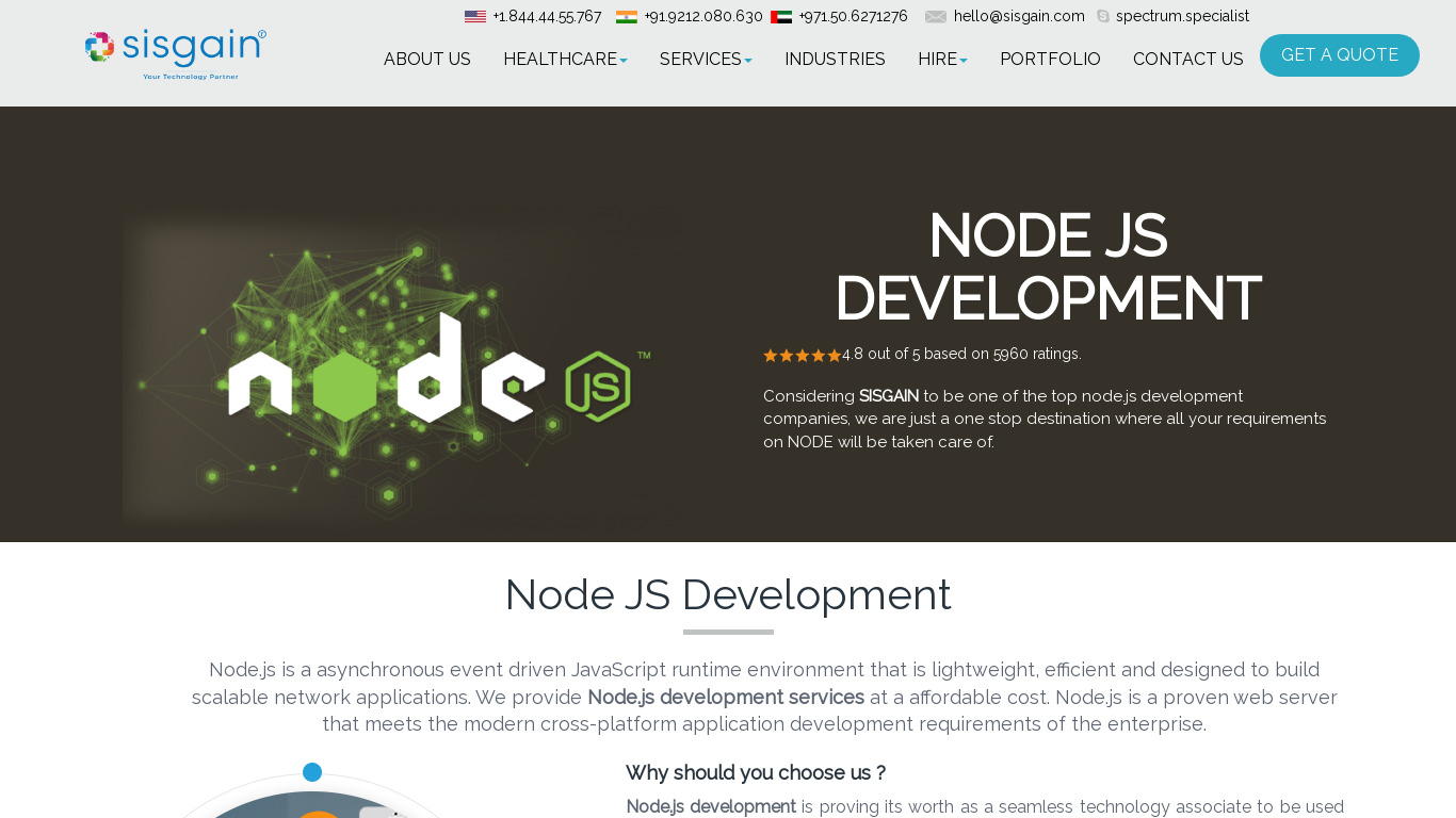Node JS Development Company Landing page