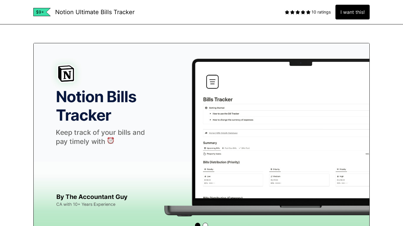 Notion Bills Tracker Landing page