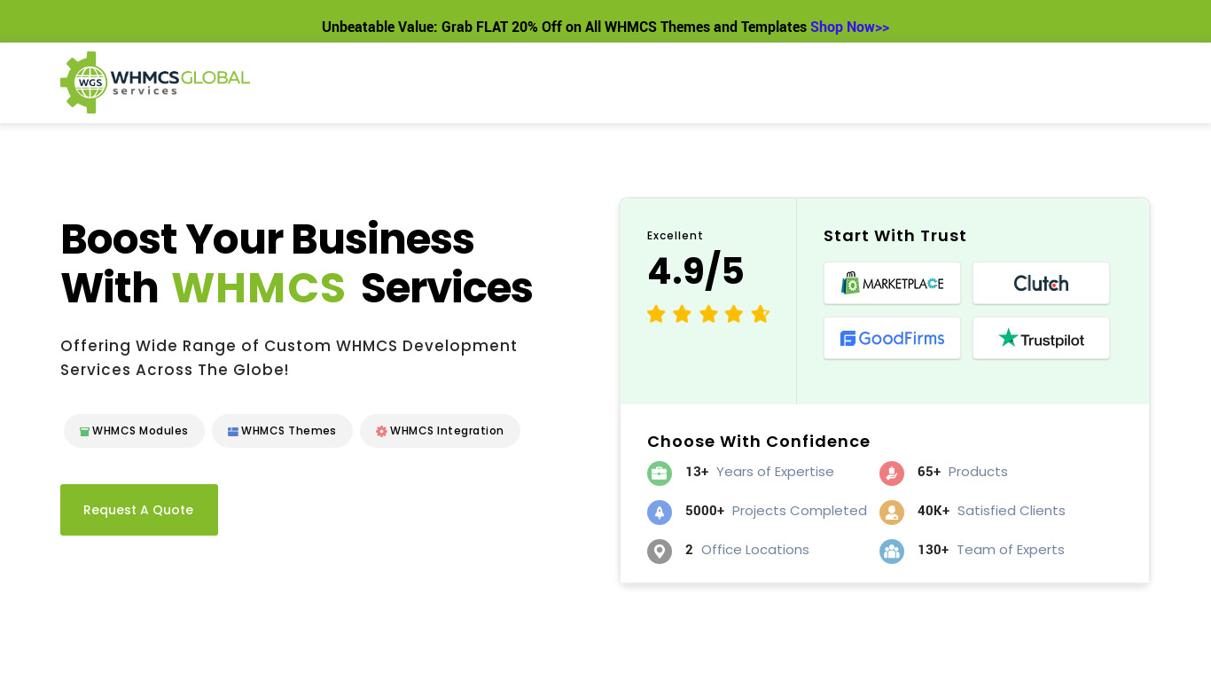 WHMCS Global Services Landing page