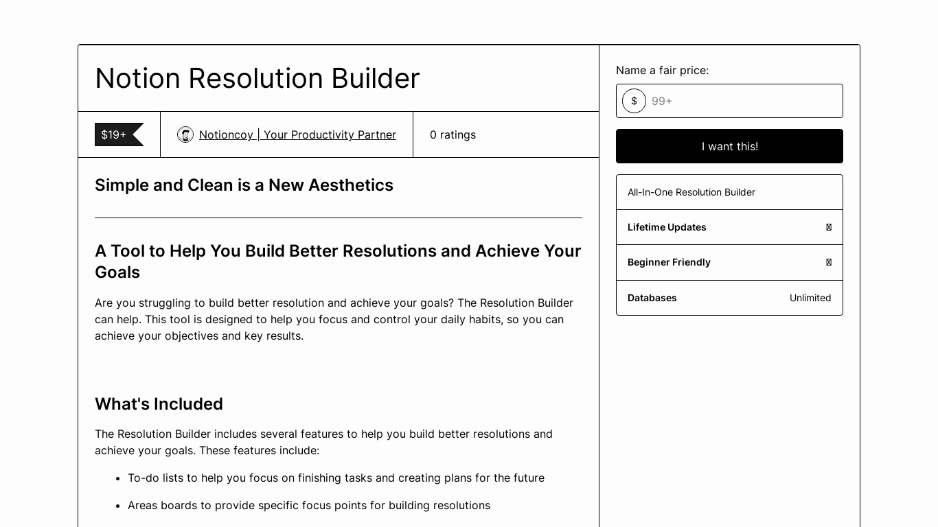 Notion Resolution Builder Landing page