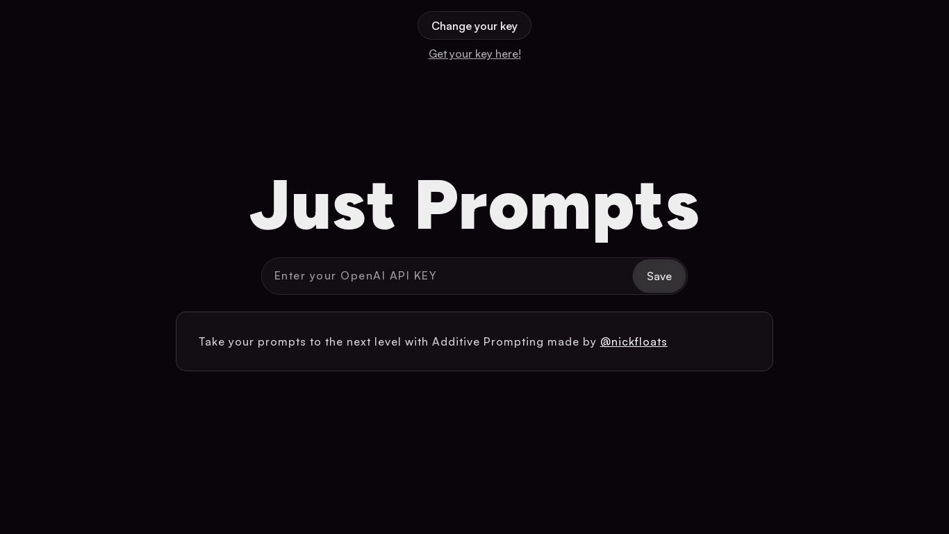 Just Prompts Landing page