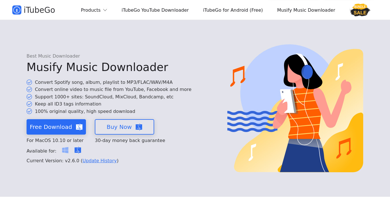 iTubeGo Musify MP3 Downloader Landing page