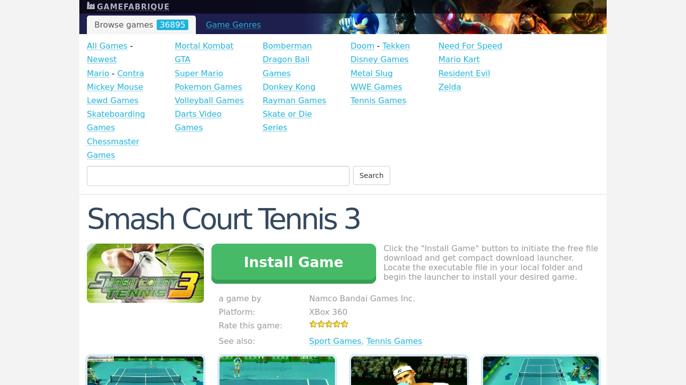 Smash Court Tennis 3 Landing page