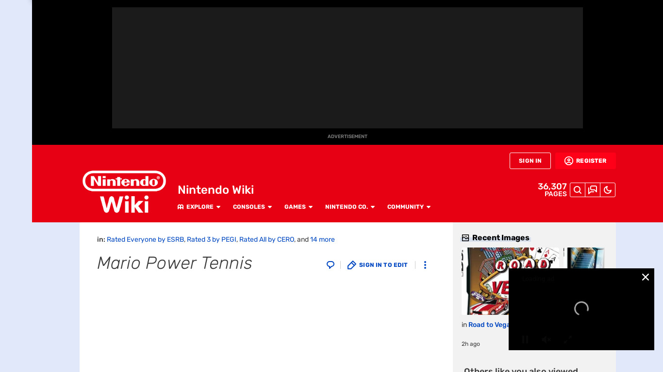 Mario Power Tennis Landing page