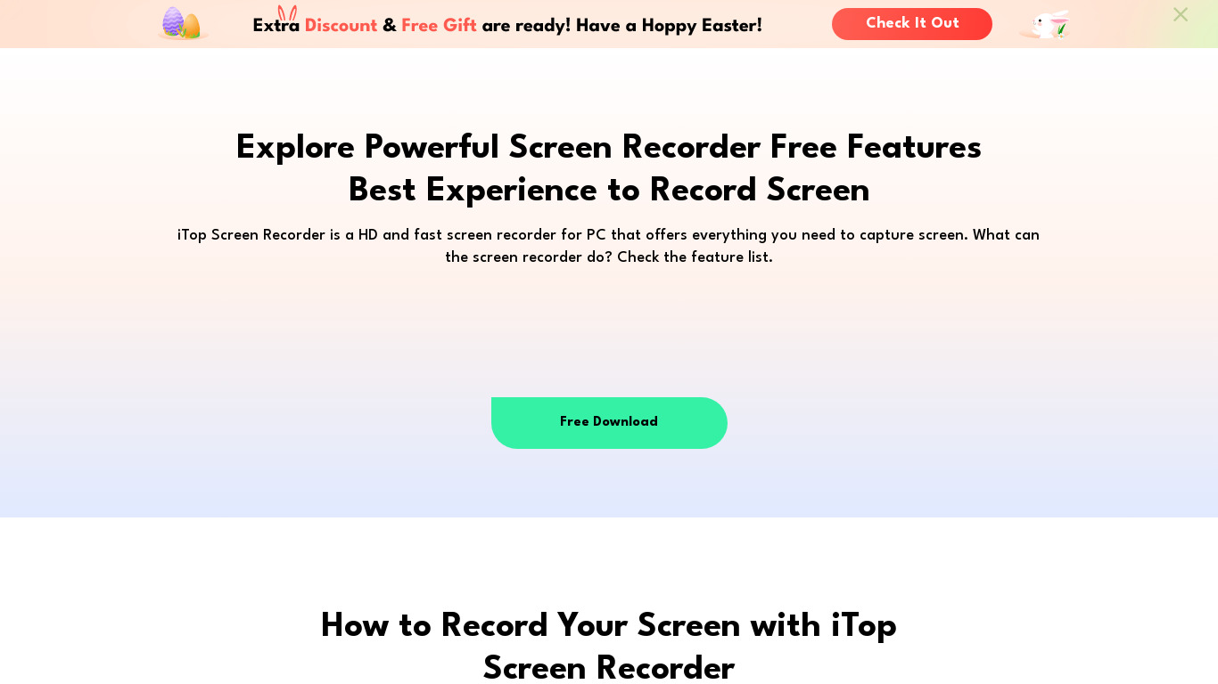 iTop Screen Recorder Landing page