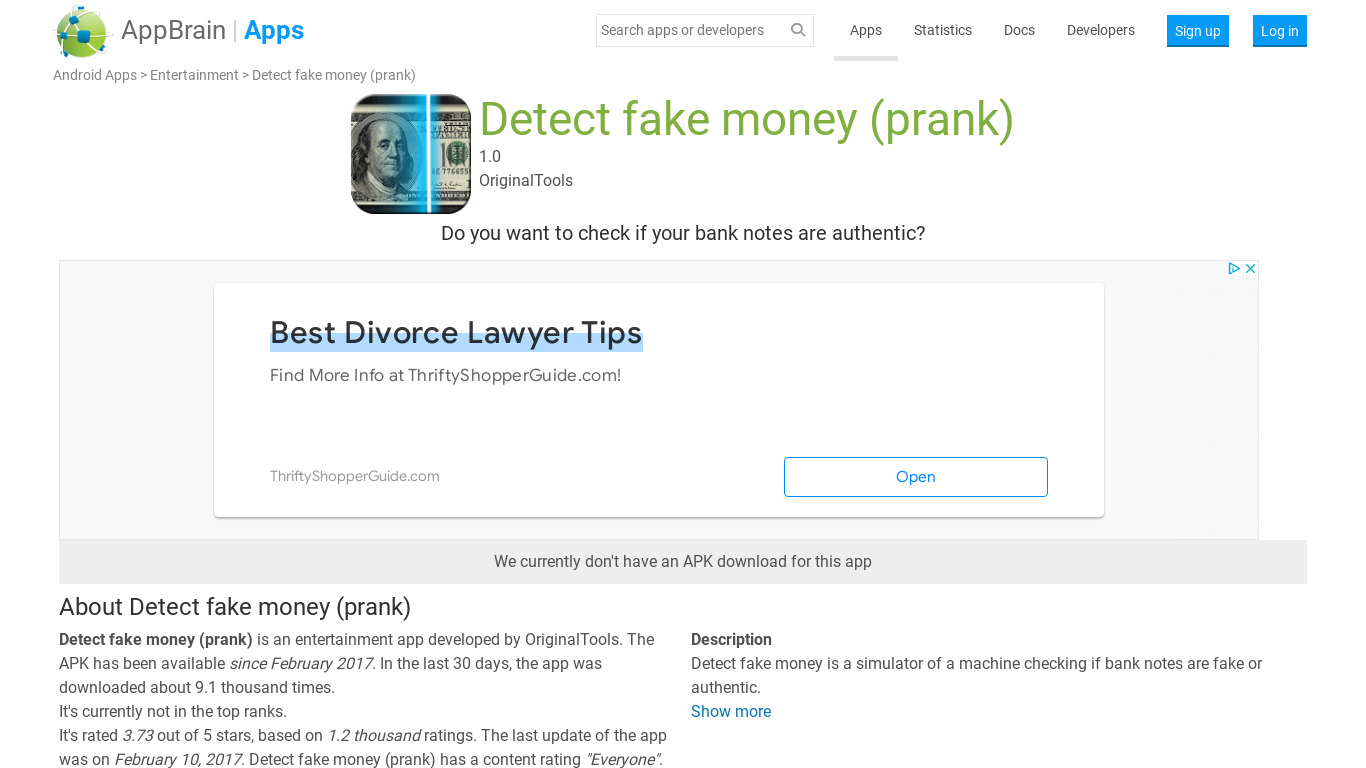 Detect fake money (prank) Landing page