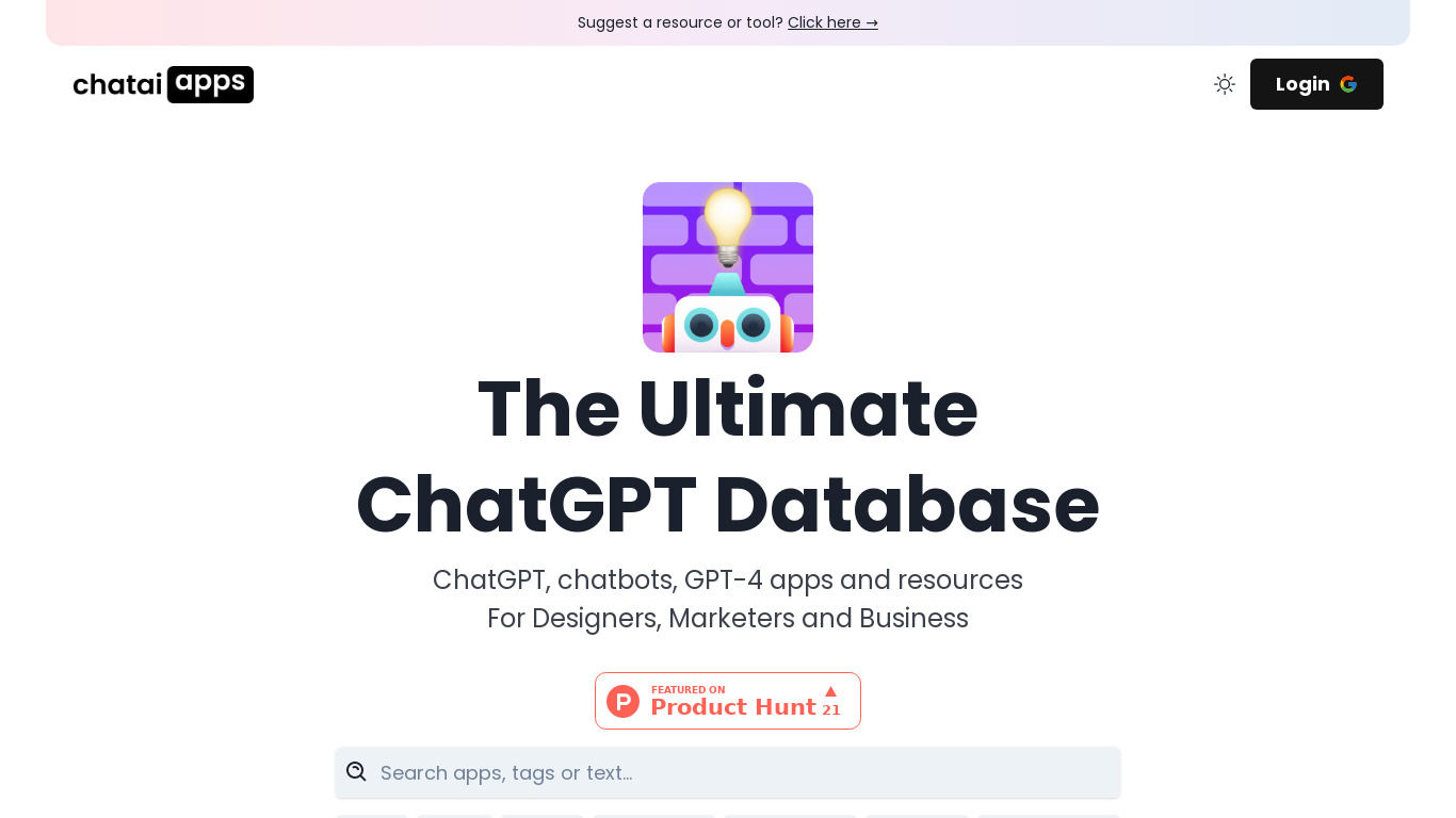 The Ultimate ChatGPT Tools Directory Landing page