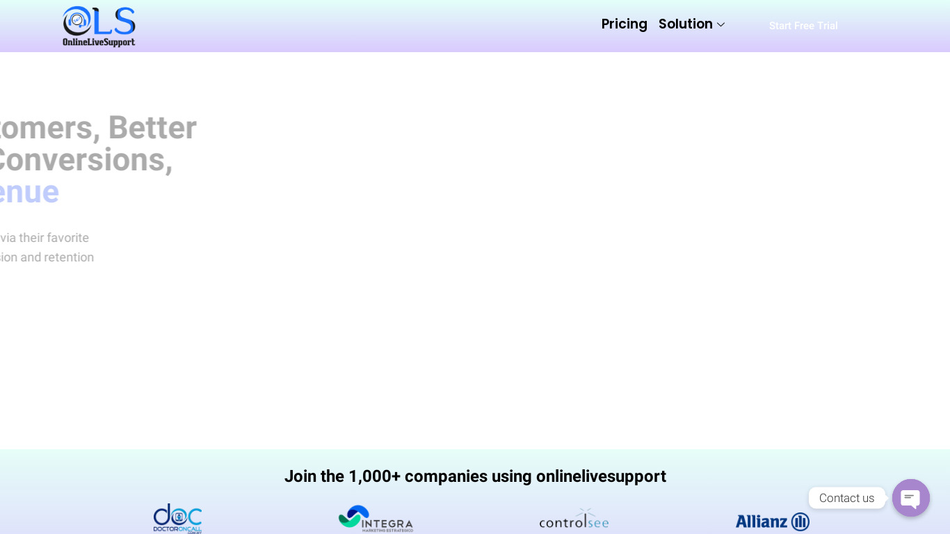 OnlineLiveSupport Landing page