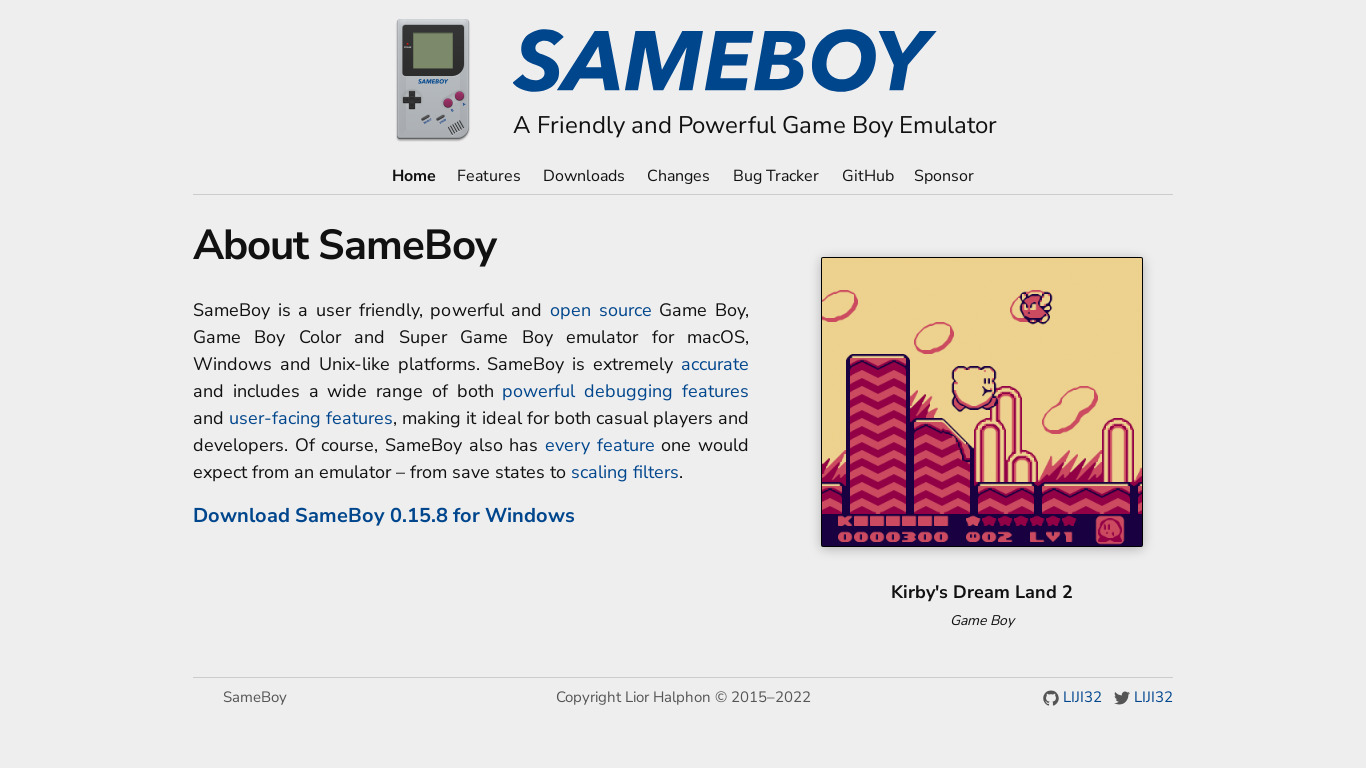 SameBoy Landing page