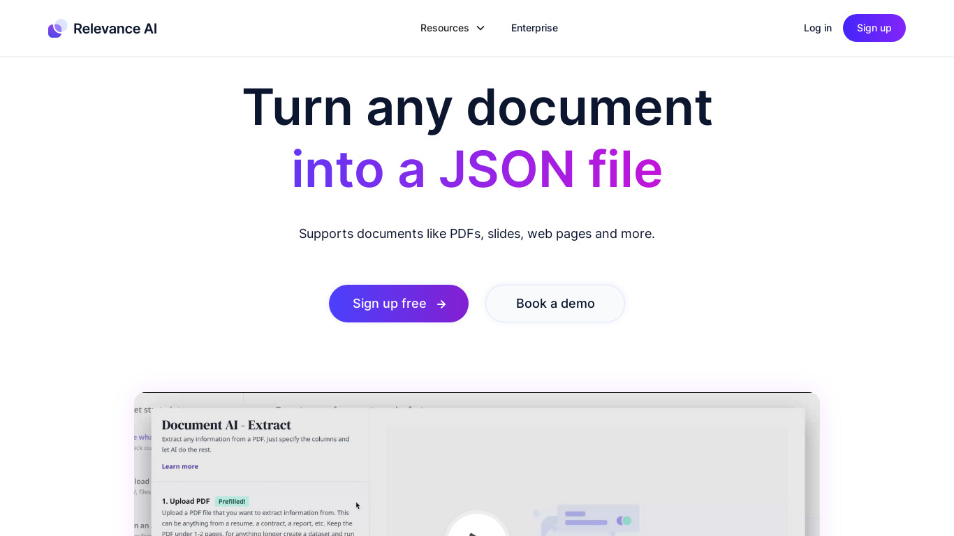 Document AI by Relevance Landing page