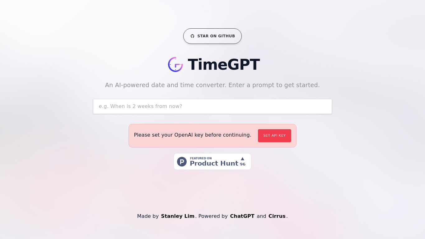 TimeGPT Landing page