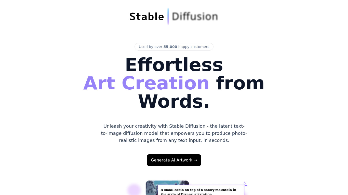 Stable Diffusion Landing page