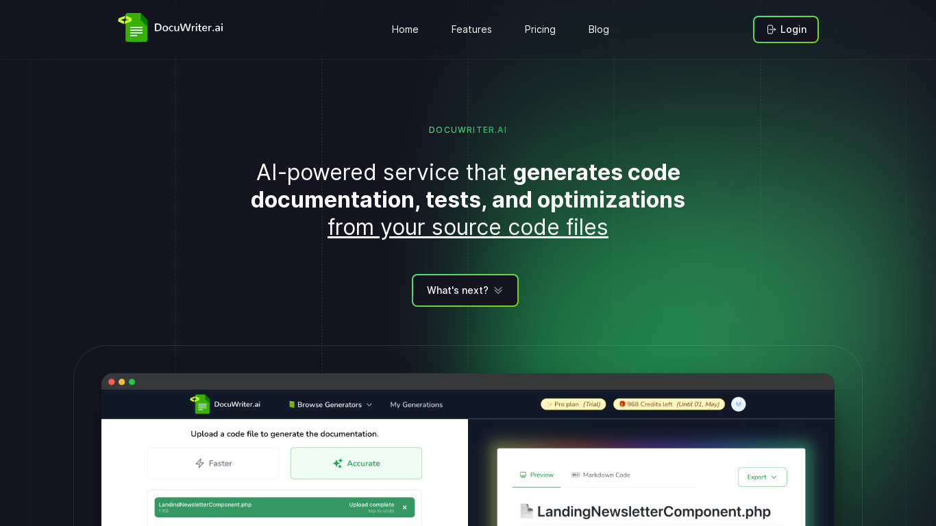 DocuWriter.ai Landing page