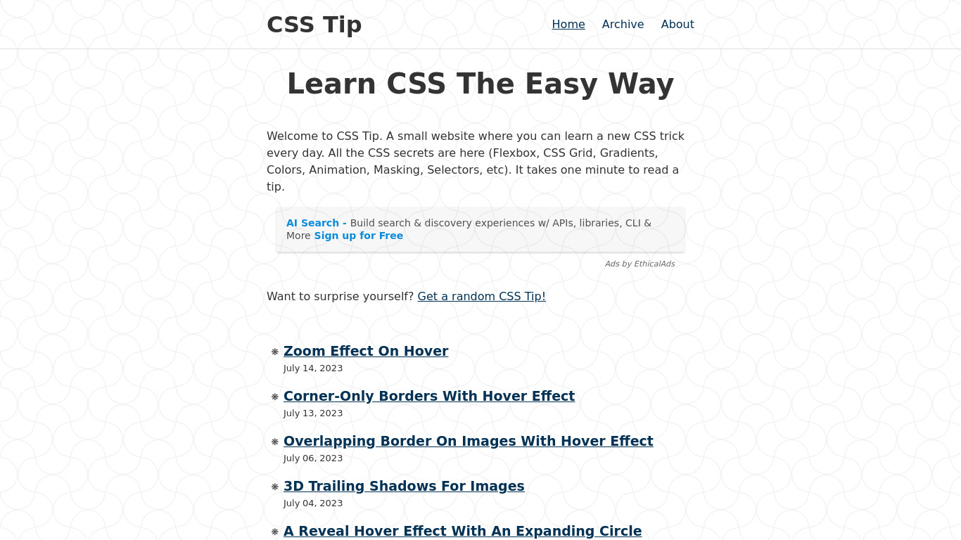 CSS Tip Landing page