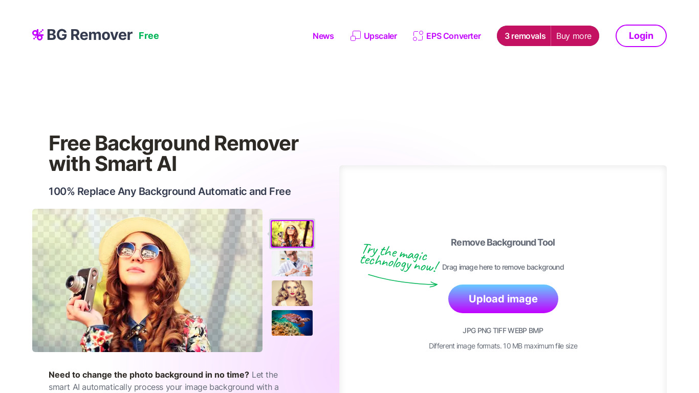 AI Image Background Remover Landing page
