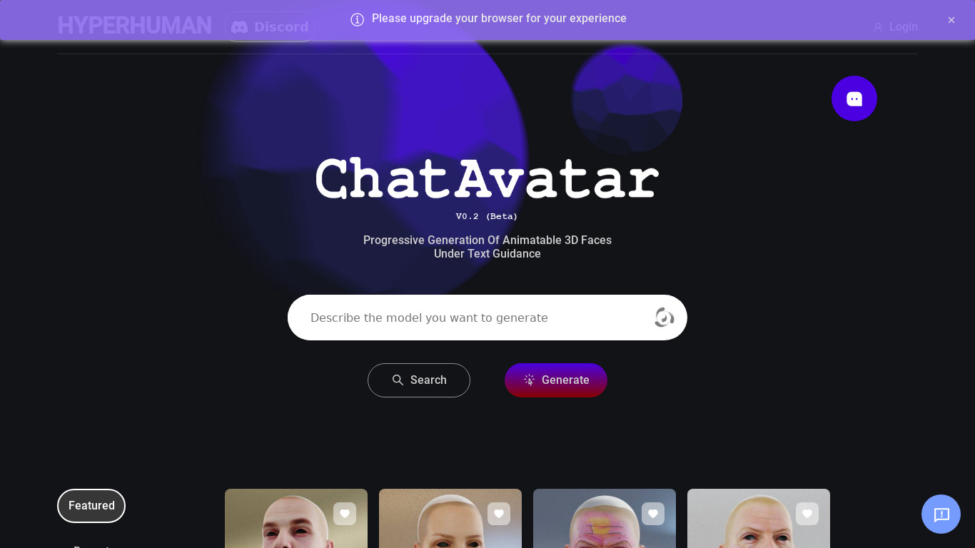 ChatAvatar Landing page