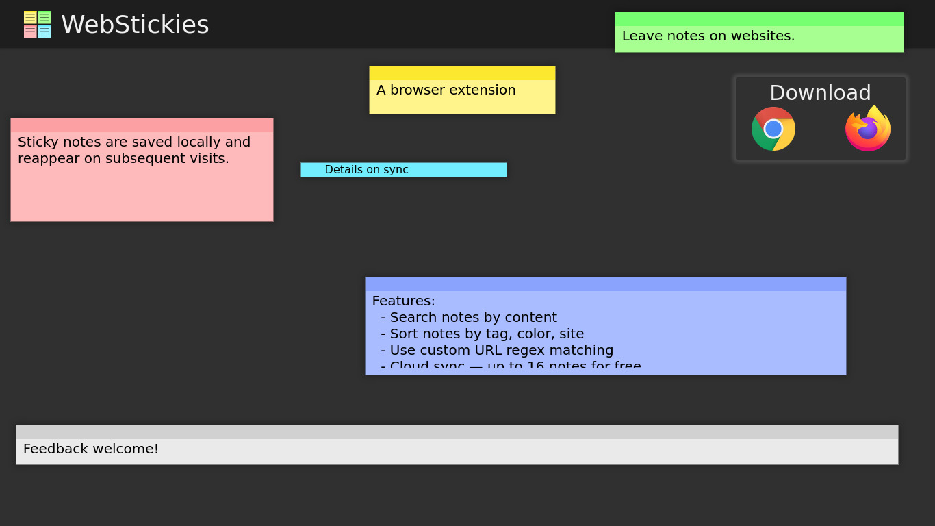 WebStickies Landing page