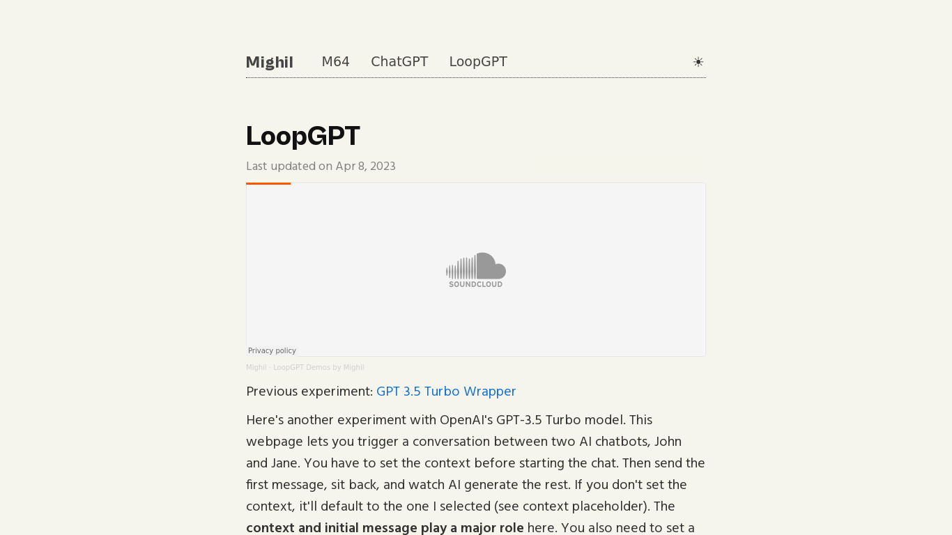 LoopGPT Landing page