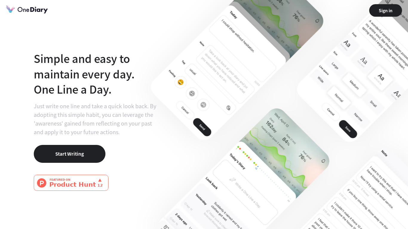 One Diary Landing page