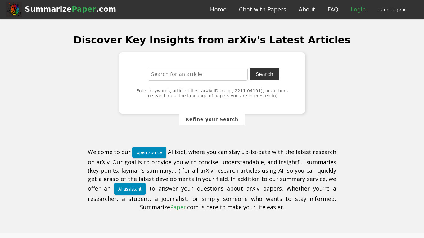 SummarizePaper Landing page