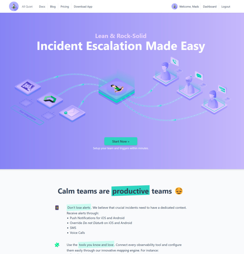 All Quiet Landing Page