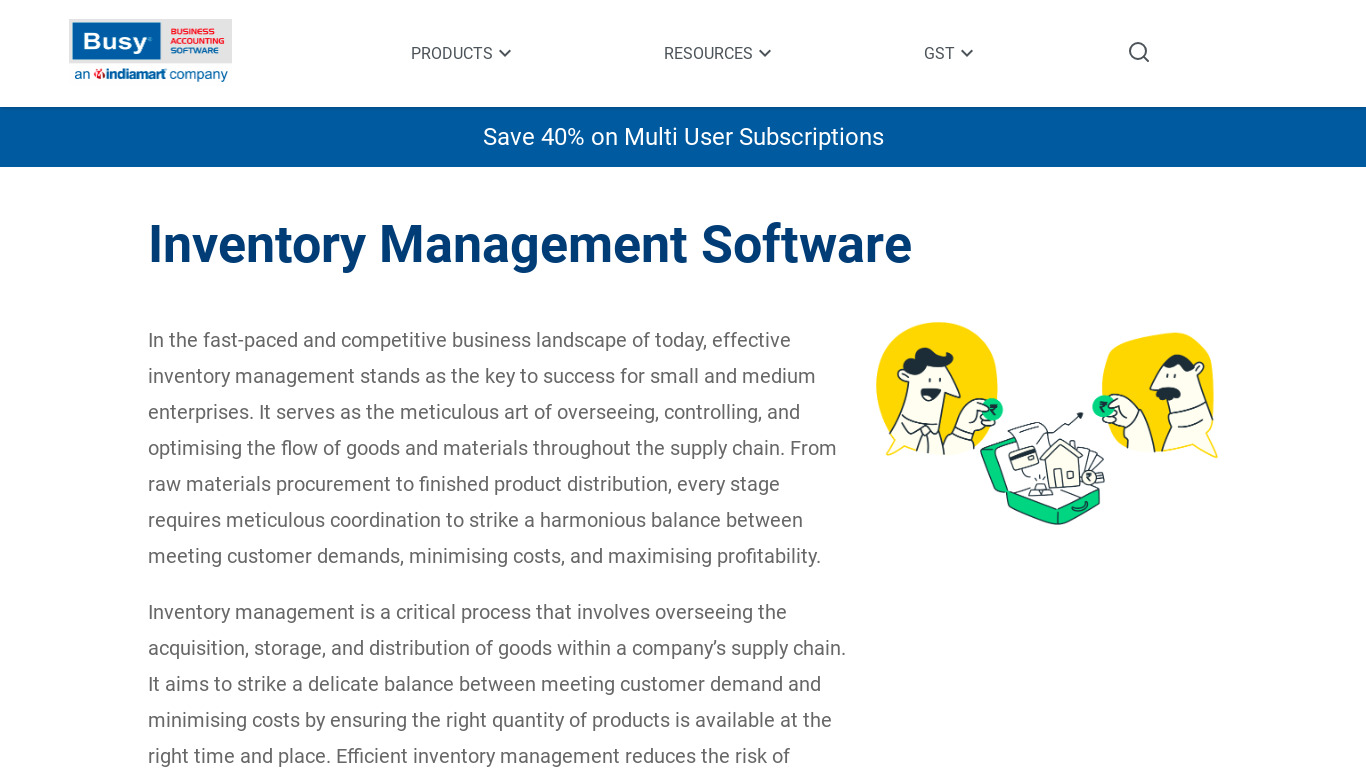 Busy Inventory Management Software Landing page