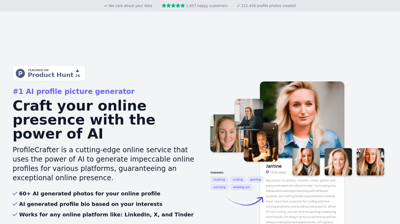 Profile Crafter Landing page