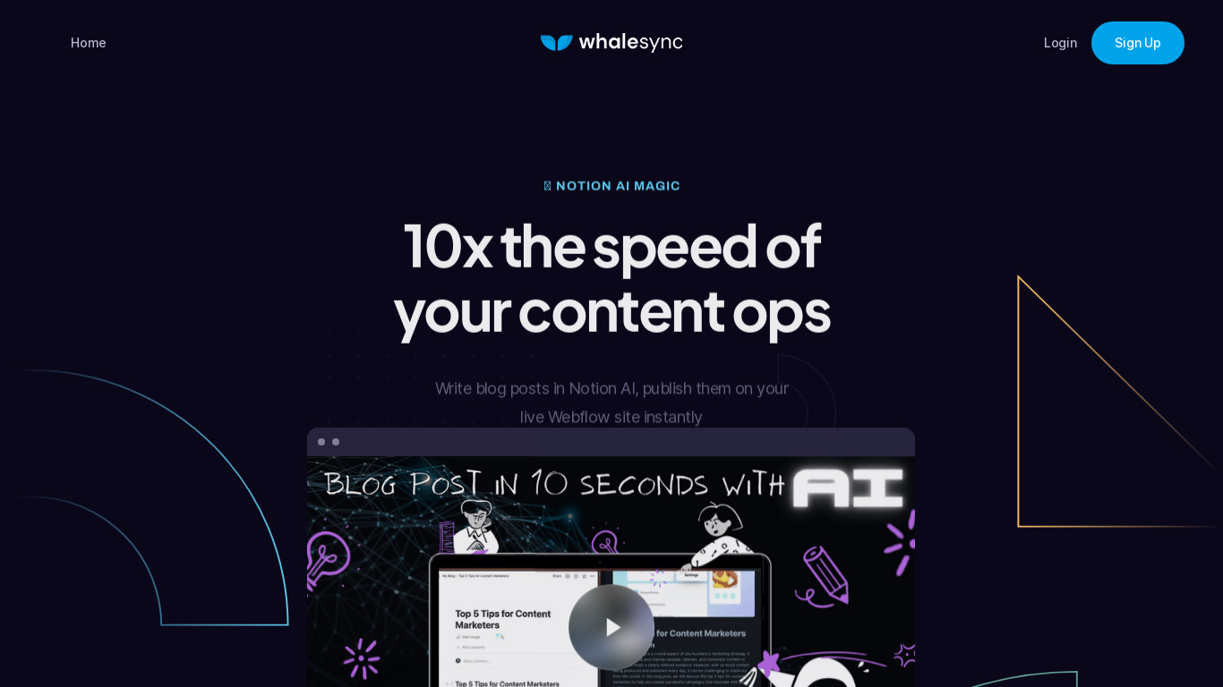 Notion AI Magic by Whalesync Landing page