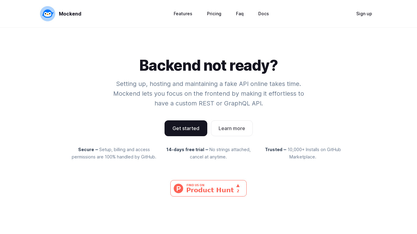 Mockend Landing page
