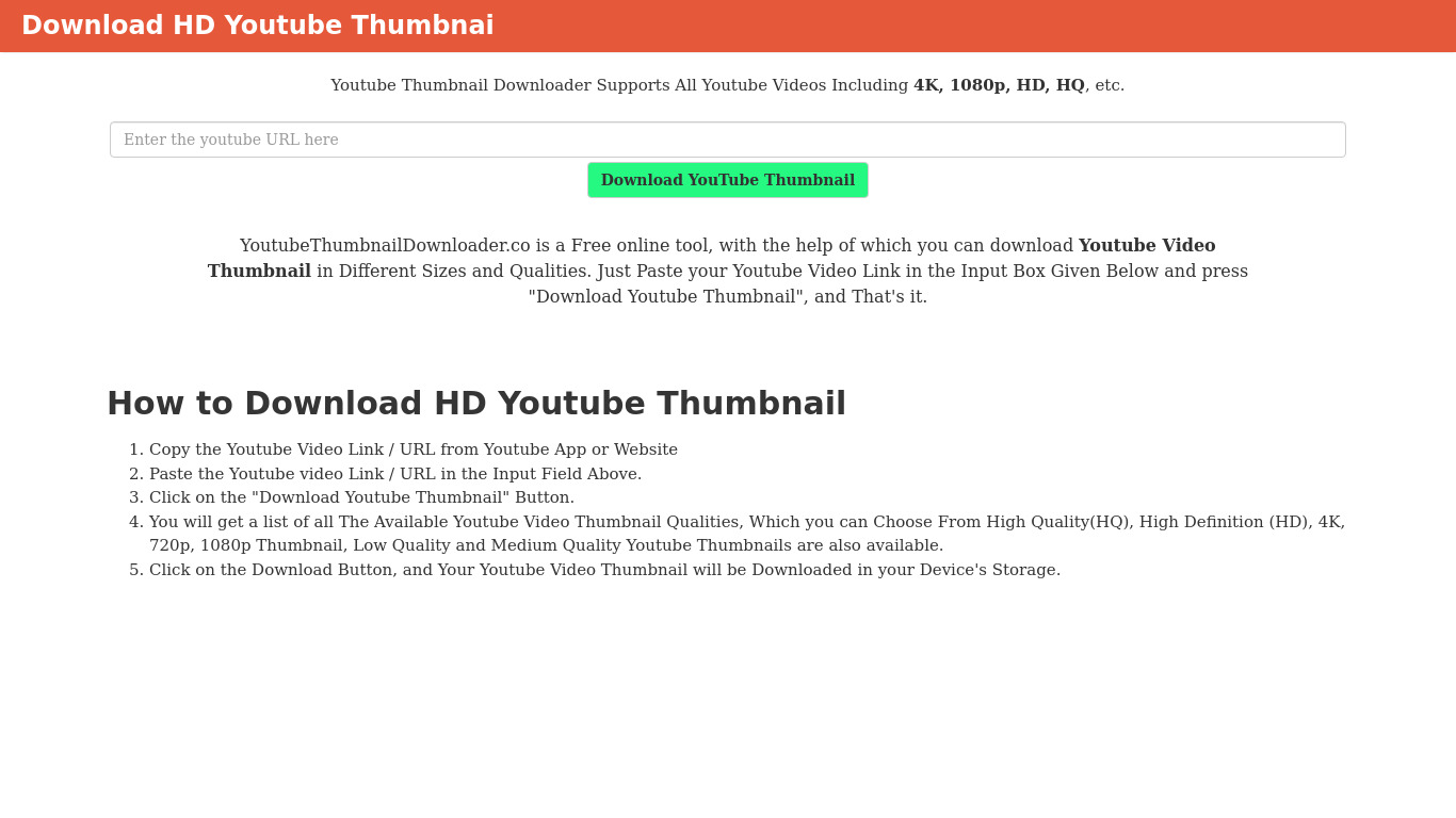 Download HD Youtube Thumbnails Landing page