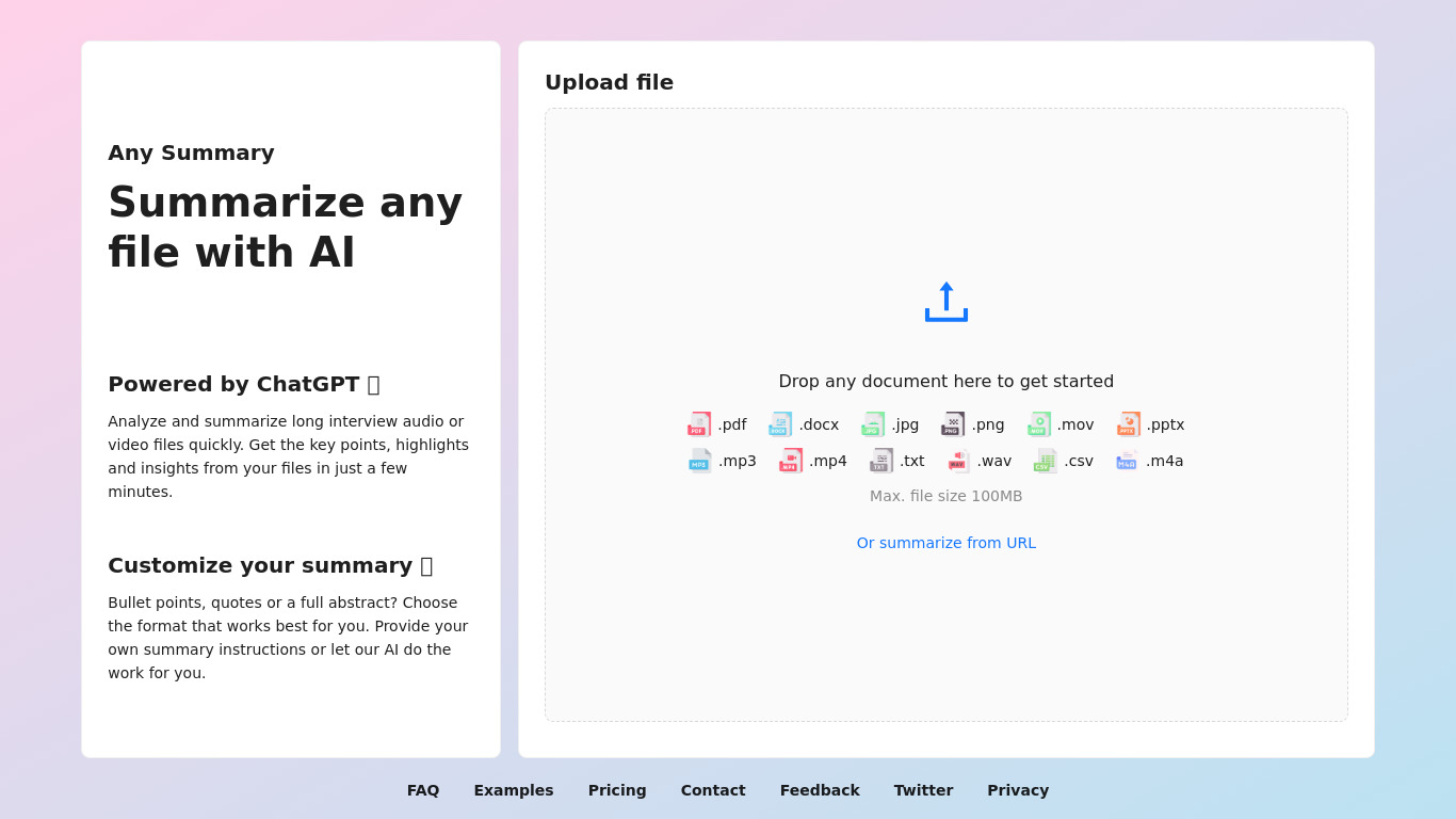 Any Summary Landing page