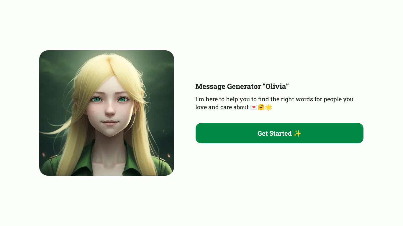 Message Generator "Olivia" Landing page