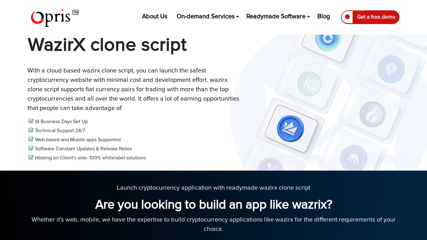 Opris Exchange Wazirx Clone Script Landing page