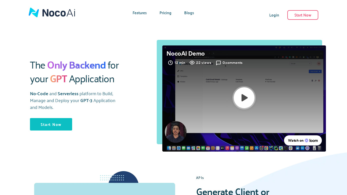 NocoAI Landing page