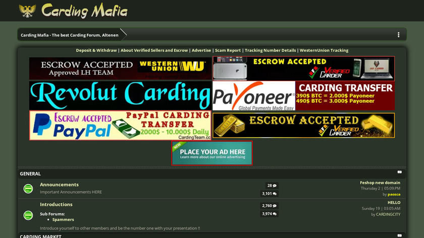 Carding Mafia Landing Page