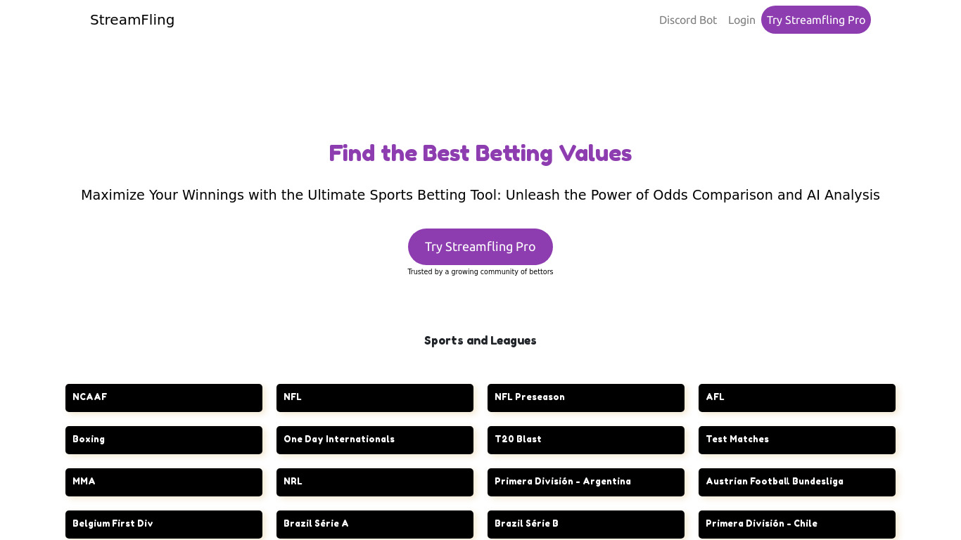 Streamfling Landing page