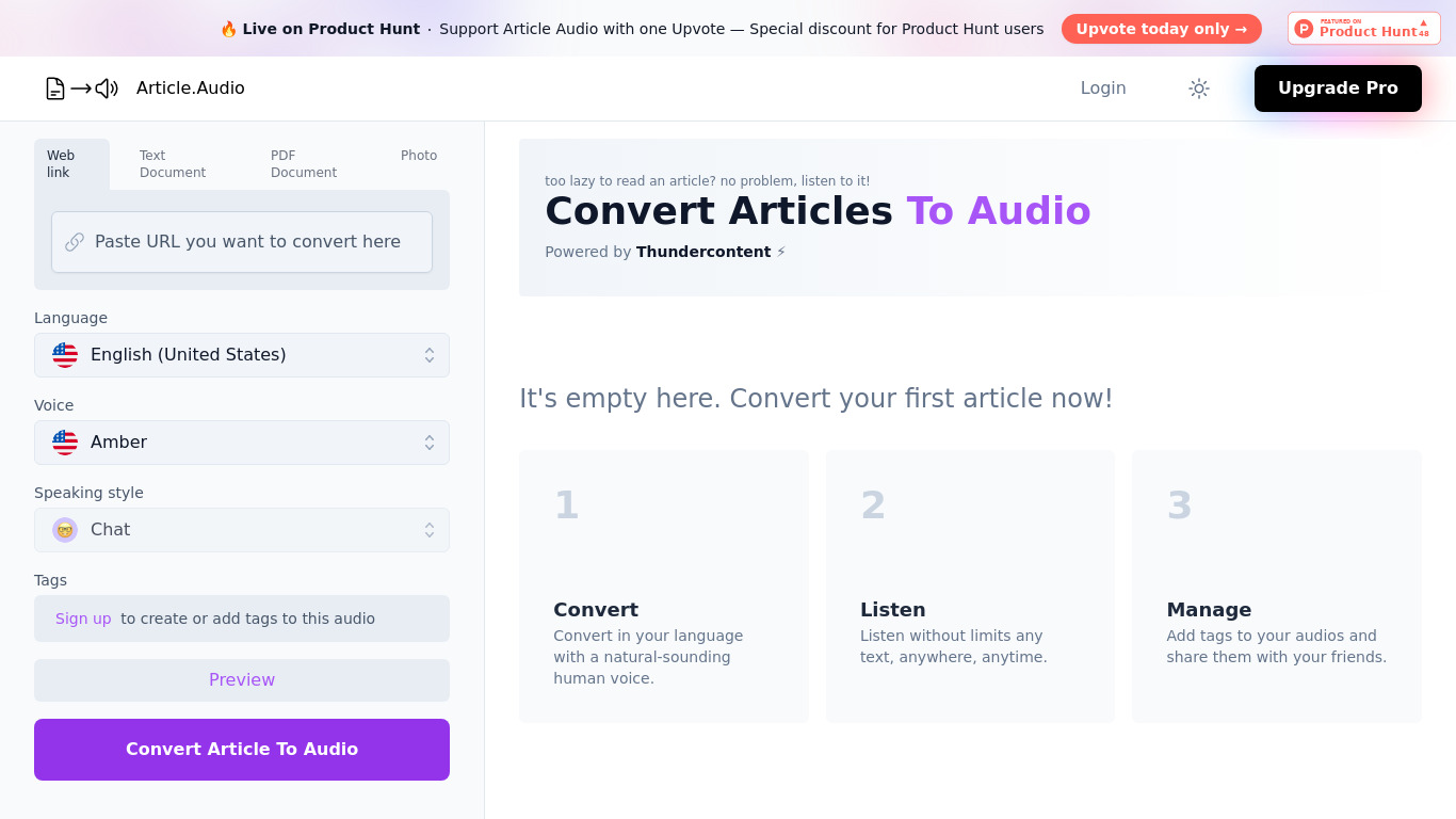 Article Audio Landing page